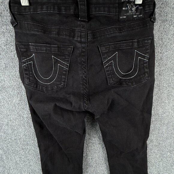 TRUE RELIGION JENNIE Curvy Mid Rise Skinny Black Jeans Women Size 29 Stretch - Picture 1 of 15